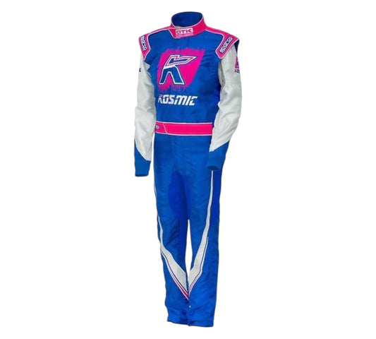 Sparco Kosmic kart racing suit overall with lightweight breathable fabric and ergonomic fit for pro driver karting performance.